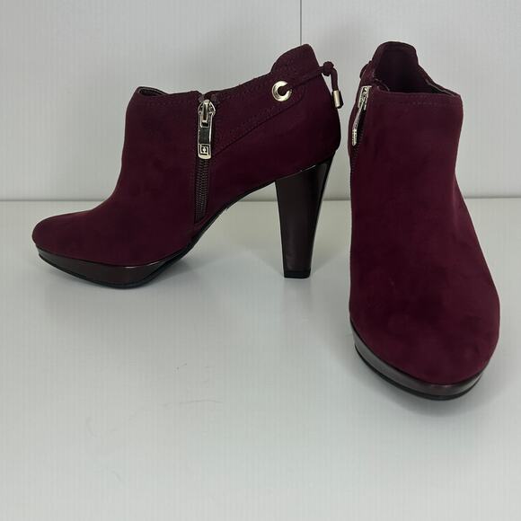 Liz Claiborne Women’s Burgundy Suede Ankle Booties – Size 5M, Block Heel Zip - Picture 2 of 11